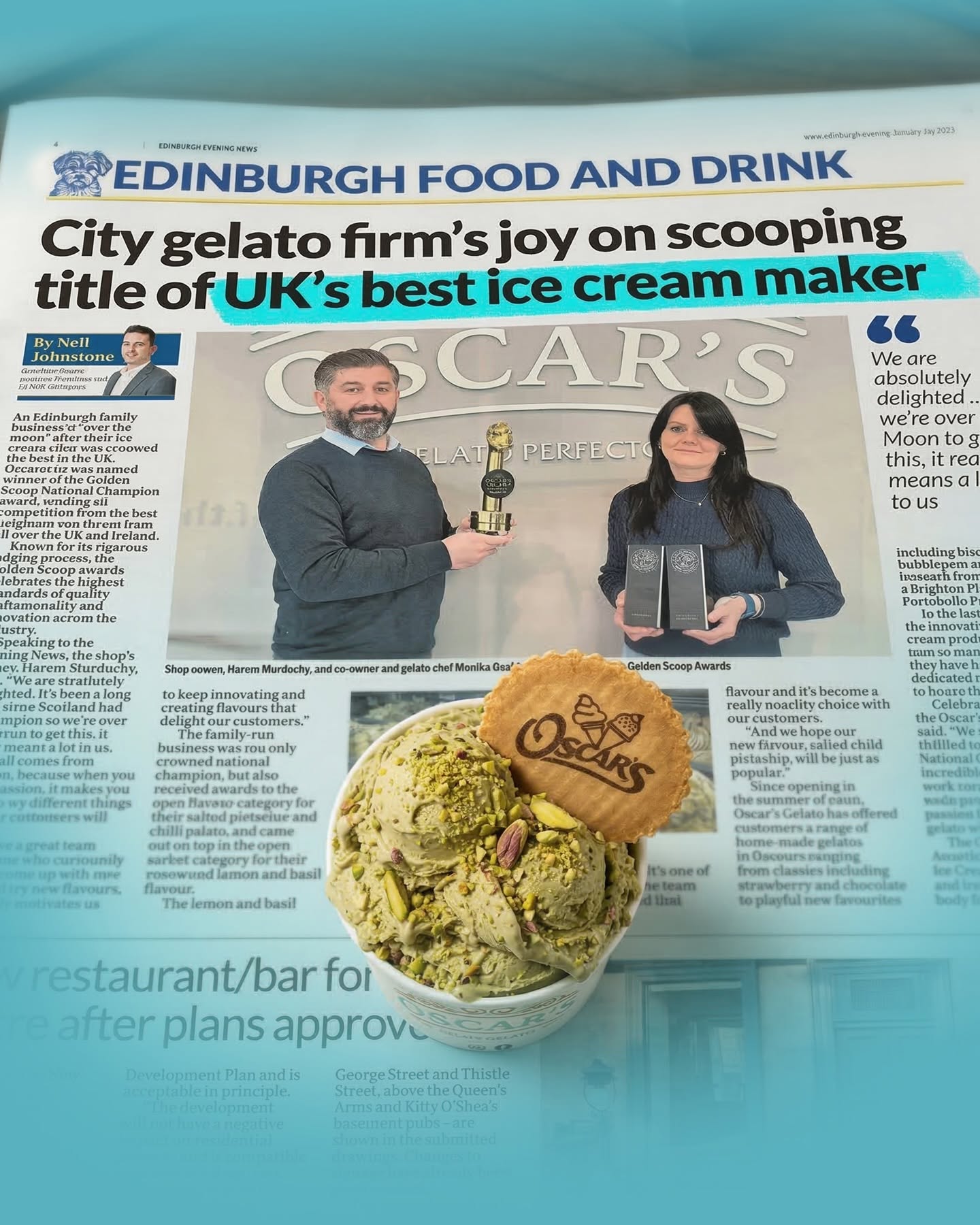 News coverage of Oscar's Gelato winning the Golden Scoop National Champion title